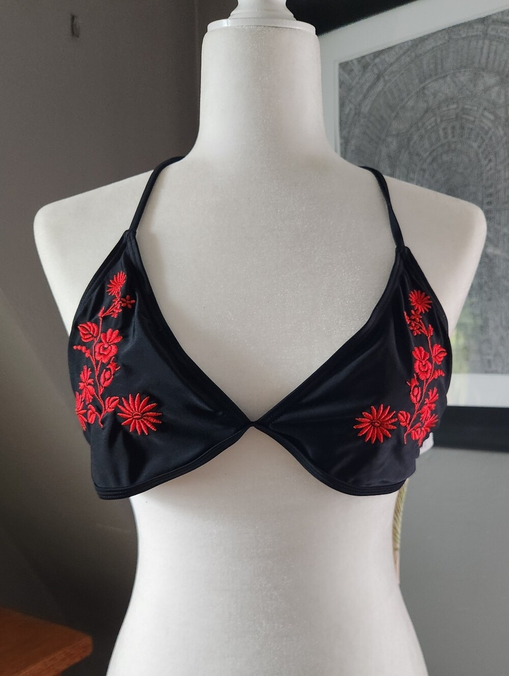 Wolf And Whistle Black Red Embroidered Bikini Set New Uk Size 16 Tassles